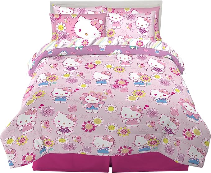 Franco Kids Bedding Super Soft Comforter and Sheet Set with Sham, 7 Piece Full Size, Hello Kitty