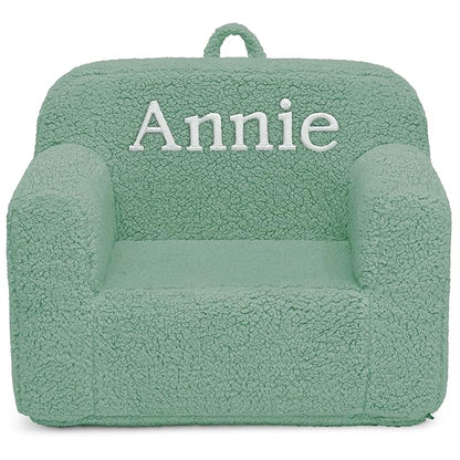 Delta Children Personalized Sherpa Cozee Chair - Customize with Name – Foam Kids Chair for Ages 18 Months and Up, Sage
