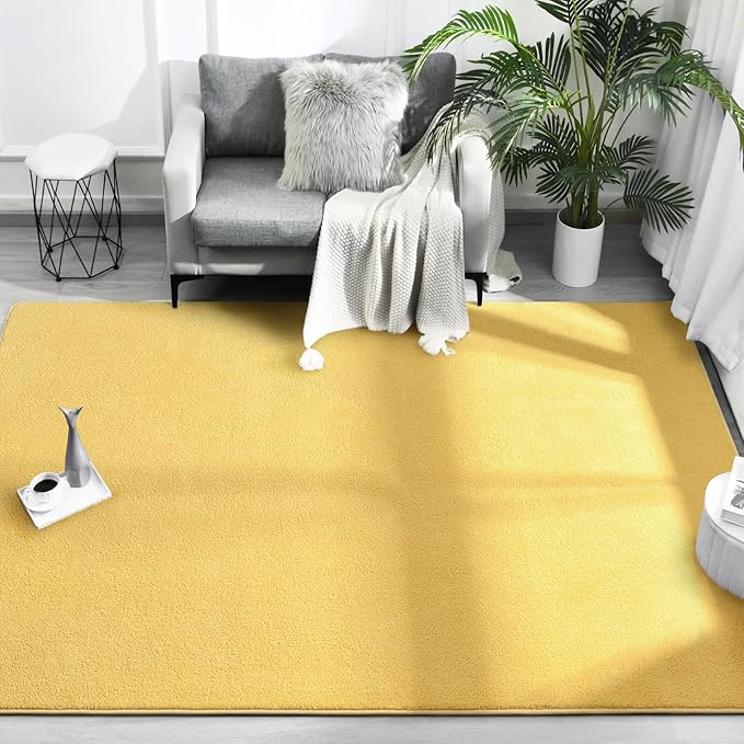 Area Rugs for Bedroom Living Room, 4x6 Yellow Super Soft Comfy Thickened Memory-Foam Indoor Carpets, Modern Aesthetic Minimalist Carpet for Boys Girls Adults Apartment Nursery Home Décor
