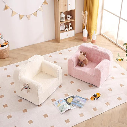 Tiita Kids Sofa Couch, Toddler Foam Sofa Chair, Comfy Child Lounge Chair with Carrying Handle & Side Pockets, Baby Plush Armrest Chair, Lightweight Reading Sofa Chair for Girl or Boy (Beige)