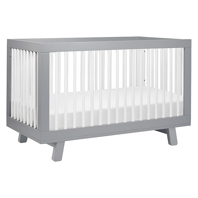 Babyletto Hudson 3-in-1 Convertible Crib with Toddler Bed Conversion Kit in Grey and White, Greenguard Gold Certified