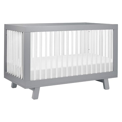Babyletto Hudson 3-in-1 Convertible Crib with Toddler Bed Conversion Kit in Grey and White, Greenguard Gold Certified