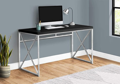 Monarch Specialties Modern Industrial Style-Home & Office Writing Table with Sturdy Crisscross Metal Computer Desk, 48" L, Black/Chrome Frame