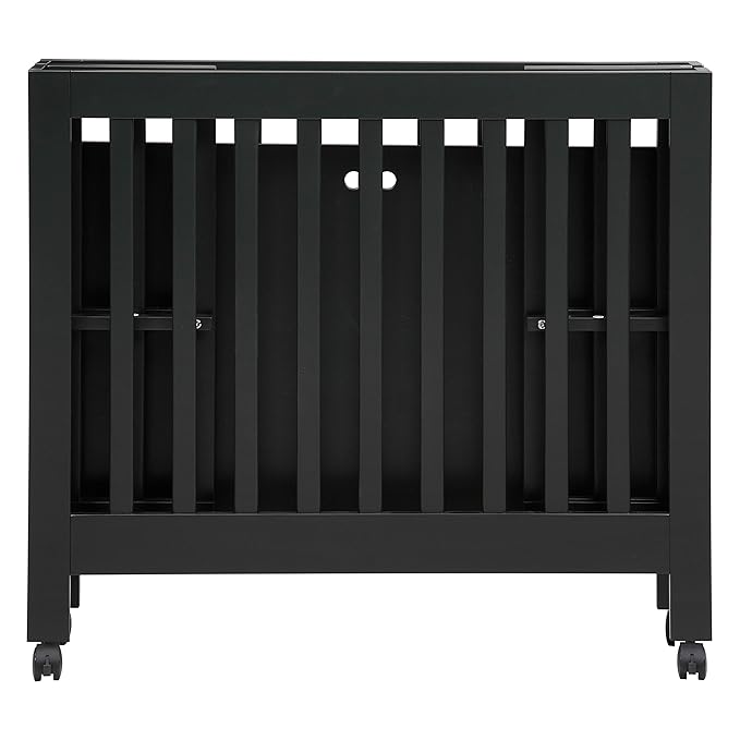 Babyletto Origami Mini Portable Folding Crib with Wheels in Black, 2 Adjustable Mattress Positions, Greenguard Gold Certified