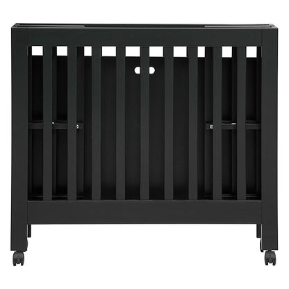 Babyletto Origami Mini Portable Folding Crib with Wheels in Black, 2 Adjustable Mattress Positions, Greenguard Gold Certified