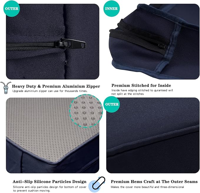 ClawsCover 9 Pack Outdoor Seat and Back Cushion Replacement Covers Fit for 5 Pieces 4-Seater Wicker Rattan Furniture Patio Conversation Set Sectional Couch,Navy-Include Cover Only(Small)