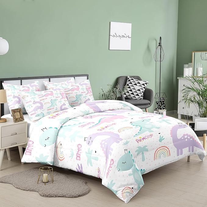 NINENINE Girls Comforter Sets Full,Dinosaur Bedding Sets Full Size,Comforter Sets for Girls,Princess Bedding Set Cute Bed Sets with Pillowcases