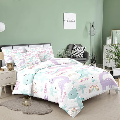 NINENINE Twin Bedding Sets for Girls Dinosaur Comforter Set Princess Bedding Toddler Comforter Sets for Kids Cute Bed Sets with 1 Comforter 1 Pillowcase