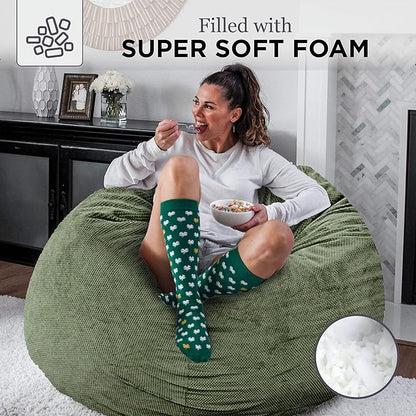 CordaRoy's Chenille Bean Bag Chair, Convertible Chair Folds from Bean Bag to Lounger, As Seen on Shark Tank, Moss - Queen Size