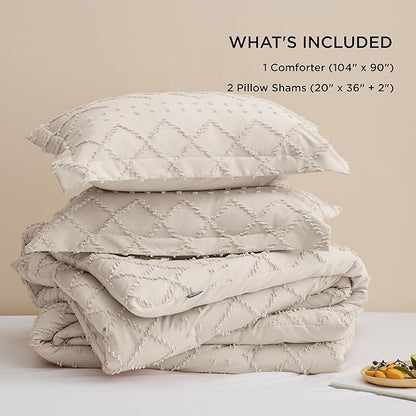 Bedsure King Size Comforter Set - Beige Comforter, Boho Tufted Shabby Chic Bedding Comforter Set, 3 Pieces Vintage Farmhouse Bed Set for All Seasons, Fluffy Soft Bedding Set with 2 Pillow Shams