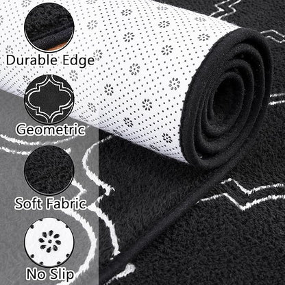 Chicrug Shag Geometric Modern Area Rug for Living Room, 3x5 Feet Large Memory Foam Indoor Carpet, Fluffy Rug for Bedroom Bedside Room Decor for Family Girls Kids Nursery, Black/White