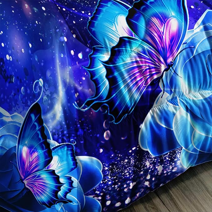 Galaxy Butterfly Comforter Set Twin Size for Girls Kids Adults Butterfly Rose Bedding Set Aesthetics Butterflies Quilt Bed Set with 1 Comforter and 2 Pillowcases