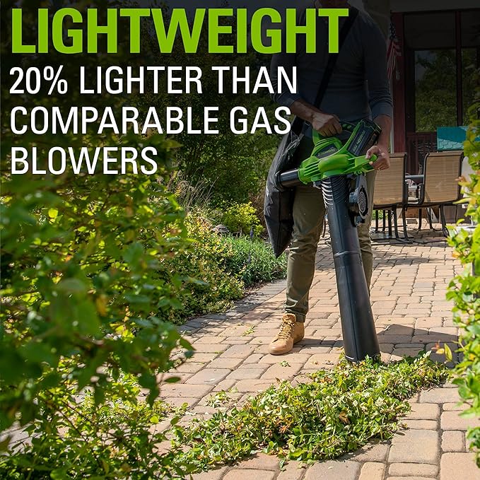 Greenworks 40V (185 MPH / 340 CFM / 75+ Compatible Tools) Cordless Brushless Leaf Blower / Vacuum, Tool Only