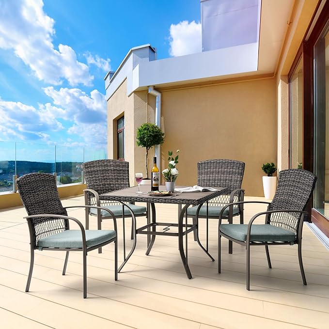 Pamapic 4 Piece Patio Dining Chair, Outdoor Dining Chair, Patio Wicker Chair for Backyard Garden Deck Poolside/Removable Cushions(Green)