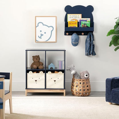 Delta Children babyGap Graham 4-in-1 Convertible Crib with Storage Drawer + Brannan Bear Bookcase with Bins + Brannan Bear Wall Shelf with 4 Hooks, Navy/Light Blue (Bundle)