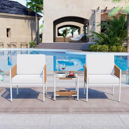 Shintenchi 3 Piece Wicker Patio Furniture Set, Outdoor Furniture Rattan Conversation Set with Two Single Chairs and Coffee Table for Backyard, Balcony, Poolside