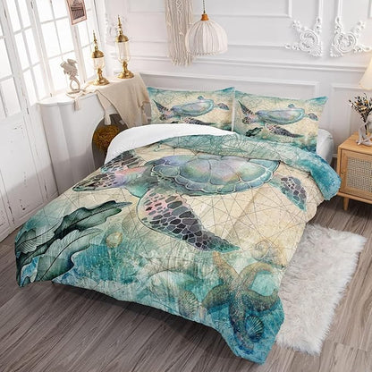 CVHOUSE Sea Turtle Comforter Sets King for Ocean Lovers,Turtle Beach Bedding Sets King Set,Turtle Bedspread,Turtle Duvet,Turtle Bed Set,Turtle Quilt Set 3 Pcs 1 Comforter and 2 Pillowcases