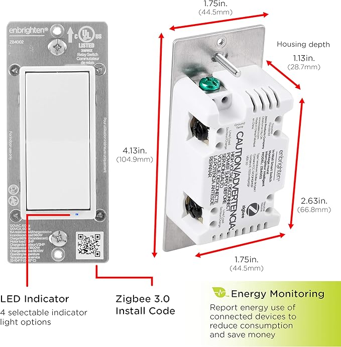 Enbrighten Zigbee Smart Light Switch, QuickFit & SimpleWire, Pairs Directly with Echo Show 10, Echo Studio, Eero Pro 6, Alexa & Google Assistant, Smart Light Switch, 43078