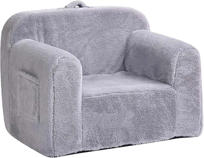 Tiita Kids Sofa, Children Couch with Carrying Handle & Side Pockets, Kids Foam Chair, Toddler Armrest Chair, Lightweight Children Sofa Chair, Kids Read Sofa for Girl or Boy (Grey)