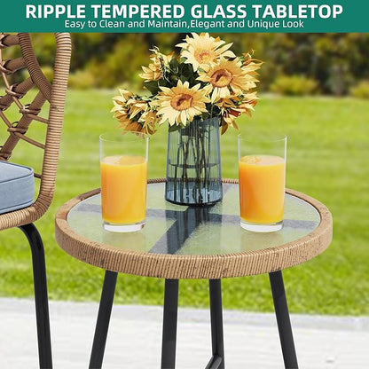 YITAHOME Wicker 3-Piece Outdoor Bistro Set, All-Weather Patio Conversation Set for Balcony, Backyard, Pool, Porch, Deck, Outdoor Sectional Furniture Set with Table & Cushions - Grey