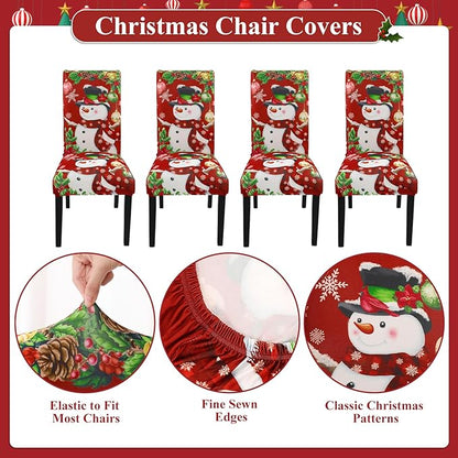 U'Artlines Christmas Chair Covers Set of 4, Removable Washable Merry Christmas Dining Chair Seat Covers Stretch Protector Slipcovers for Dining Room Kitchen Holiday Party Decor, Snowman