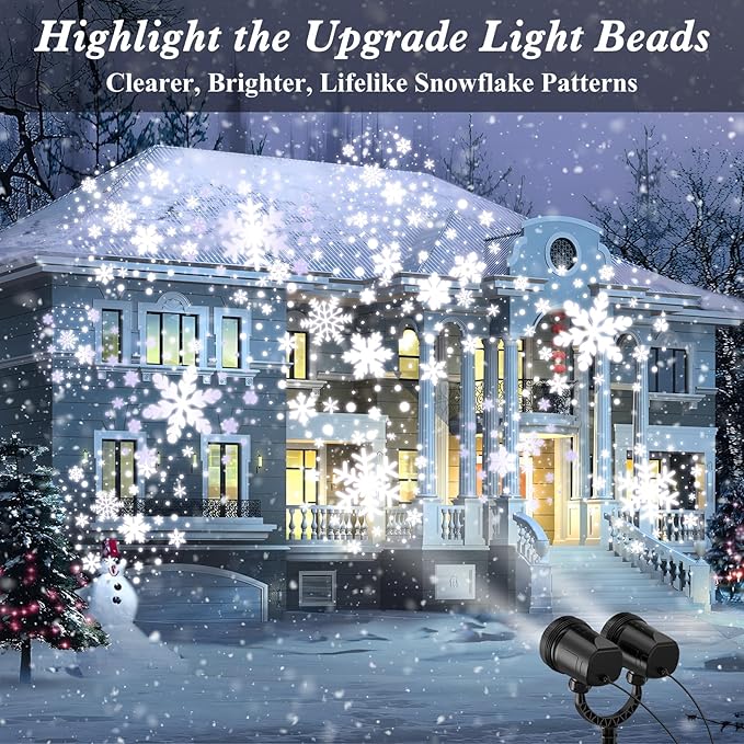 2024 Upgraded Dual-Head Christmas Snowflake Projector Light Outdoor,IP65 Waterproof Christmas LED Projector Light Outside,180° Rotation Projector for Indoor,Patio Wall Window Decorations