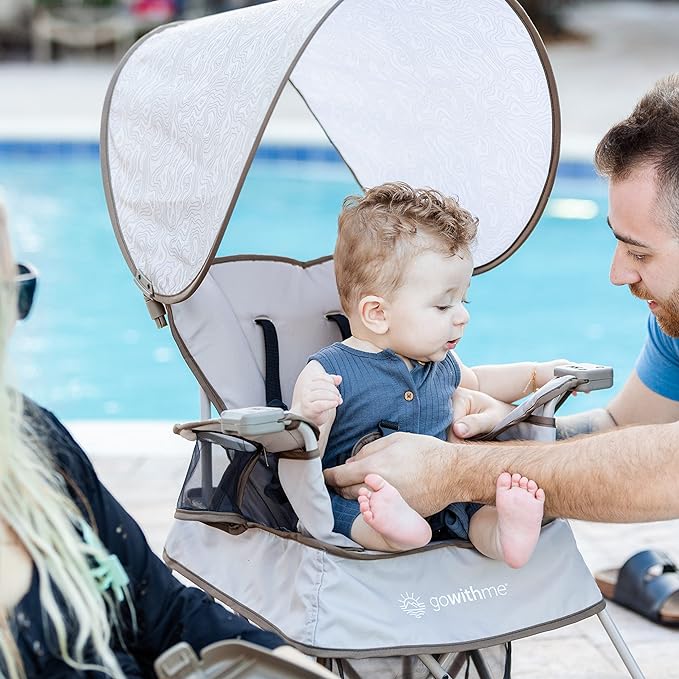 Baby Delight Go with Me Venture Portable Chair | Indoor and Outdoor | Sun Canopy | 3 Child Growth Stages | Elephant Grey
