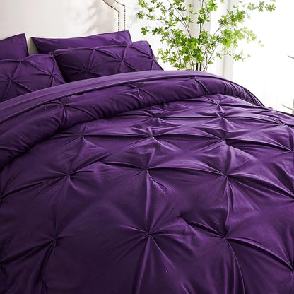 Ubauba 7pc Full Size Comforter Set with Sheets, Purple Pintuck 7 Pieces Bed in a Bag with Comforter, All Season Bedding Comforters & Sets (Purple,Full)