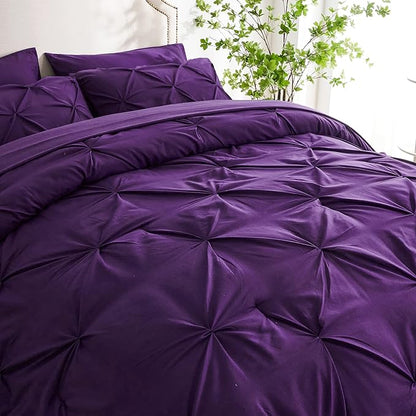 Ubauba 7pc King Size Comforter Set with Sheets, All Season Pintuck 7 Piece Bedding Sets Purple, Pinch Pleating Bed in a Bag Set with Comforters (Purple,King)