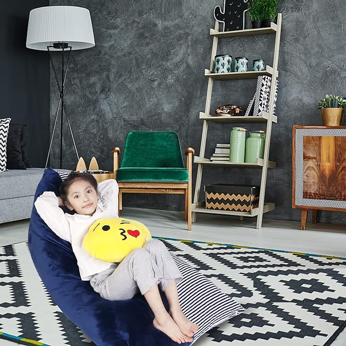 Stuffed Animal Storage Bean Bag Chair Cover, Velvet Canvas Blue Denim Plush Toy Storage Stuff and Sit Seat for Kids/Teens/Adults, 52" x 31" Extra Large Triangle Sofa, 200L/52Gal, Cover Only