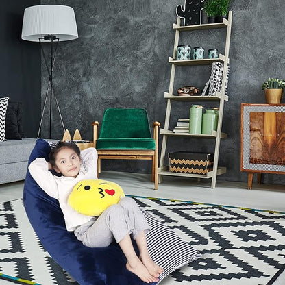 Stuffed Animal Storage Bean Bag Chair Cover, Velvet Canvas Blue Denim Plush Toy Storage Stuff and Sit Seat for Kids/Teens/Adults, 52" x 31" Extra Large Triangle Sofa, 200L/52Gal, Cover Only