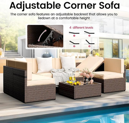 Pamapic 7 Piece Modular Outdoor Sectional, UV Protection Rattan Patio Sectional with Coffee Table, Adjustable Outdoor Couch with Removable Waterproof Cushions Covers(Brown Sugar)