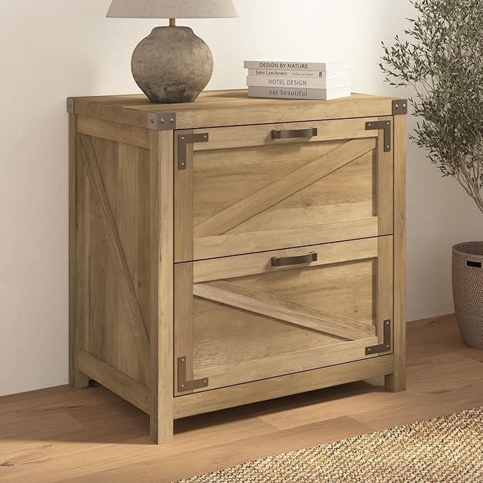 Bush Business Furniture Knoxville 2 Drawer Lateral File Cabinet, Farmhouse Document Storage Chest for Home Office, Reclaimed Pine