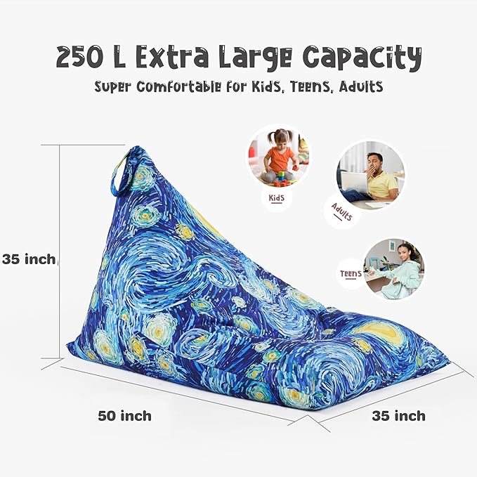 Nobildonna Stuffed Animal Storage Bean Bag for Kids (No Filler), Extra Large 250L Bean Bag Chair Cover Only, Washable Beanbag without Filling Soft Premium Canvas Stuffable Bean Bag Cover