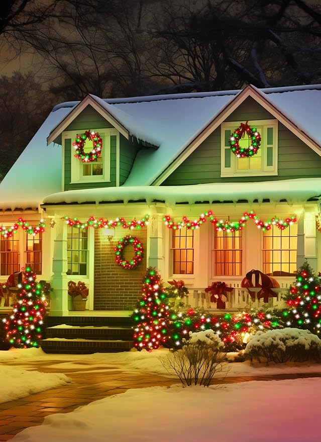 Minetom Solar Christmas Lights Outdoor Waterproof, 2 Pack Total 80FT 200 LED Solar Lights with 8 Modes, Solar Christmas Outdoor Decoration, Solar String Lights for Outside House Tree,Red Green & White