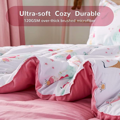 SLEEP ZONE Kids Bedding Comforter Set Full/Queen Size - Super Soft & Cute Printed 3-Piece Comforter Set All Seasons for Boys, Girls, Fade Resistant, Machine Washable, Princess Castle