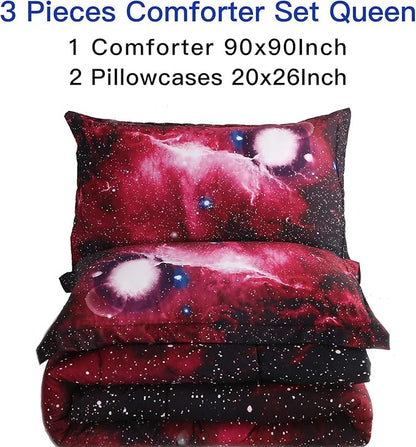 Litanika 3D Galaxy Comforter Queen(90x90lnch), 3 Pieces(1 Galaxy Comforter, 2 Pillowcases), Universe Nebula Outer Space Comforter, Microfiber Bedding Set for Boys Kids