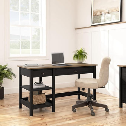 Bush Furniture Mayfield 54W Computer Desk with Shelves in Vintage Black and Reclaimed Pine| Table and Storage for Home Office Workspace
