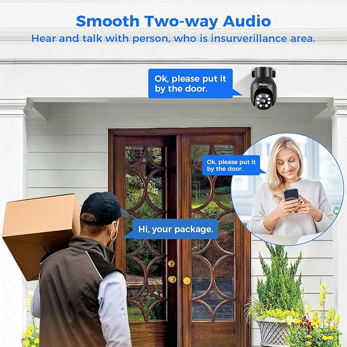 Hiseeu Security Camera Wireless Outdoor, 5MP Color Night Vision WiFi Surveillance Camera Pan/Tilt with Motion Detection/Siren/Light Alarm, 2-Way Audio, IP66 Weatherproof, Work with Echo Show Black