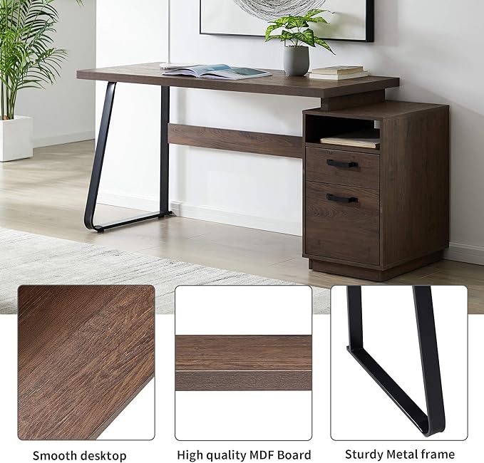 NicBex Laik-DW-00004-DX Desks, 65.3" W x 23.6" D x 30" H, Brown