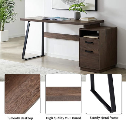 NicBex Laik-DW-00004-DX Desks, 65.3" W x 23.6" D x 30" H, Brown