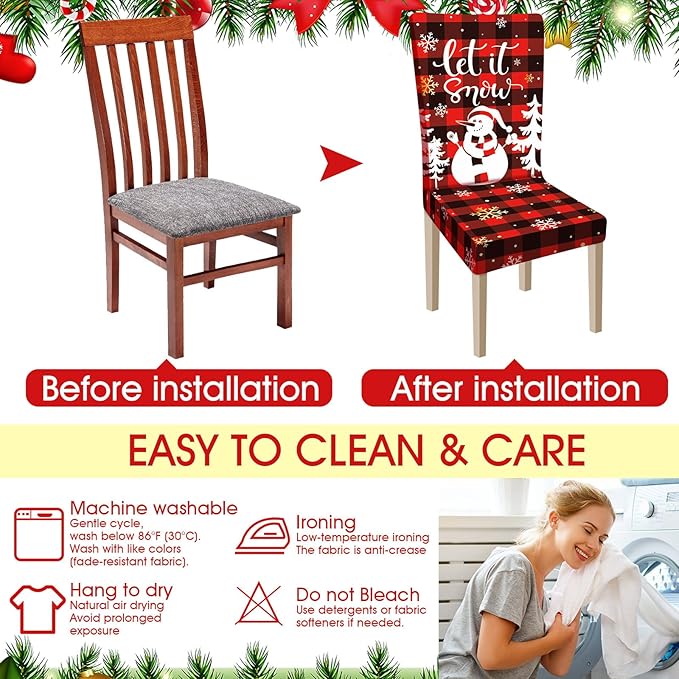 Ganeen 6 Pcs Christmas Chair Covers Merry Christmas Chair Back Cover Stretch Christmas Seat Cover Washable Xmas Dining Chair Protector Slipcover for Dining Room Kitchen Holiday Party (Cute Style)