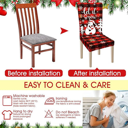 Ganeen 6 Pcs Christmas Chair Covers Merry Christmas Chair Back Cover Stretch Christmas Seat Cover Washable Xmas Dining Chair Protector Slipcover for Dining Room Kitchen Holiday Party (Cute Style)