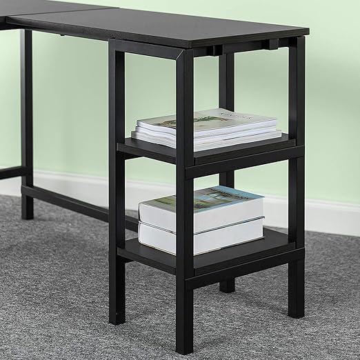 ZINUS Luke 53 Inch Black Metal Corner Desk with Storage Shelves / L-Shaped Computer Desk / Office Desk / Easy, Bolt Free Assembly, Medium, Espresso