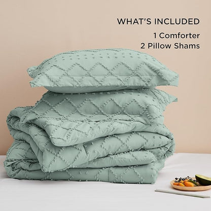 Bedsure Full Size Comforter Set - Sage Green Comforter, Boho Tufted Shabby Chic Bedding Comforter Set, 3 Pieces Farmhouse Bed Set for All Seasons, Fluffy Soft Bedding Set with 2 Pillow Shams