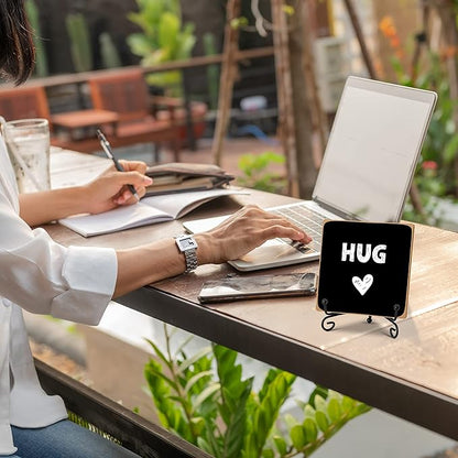 Hug - Home Office Desk Decor Wood Plaque with Stand, Love You Gifts, Thinking of You Gifts for Women Friends Girlfriend Boyfriend Mom Sisters - A02