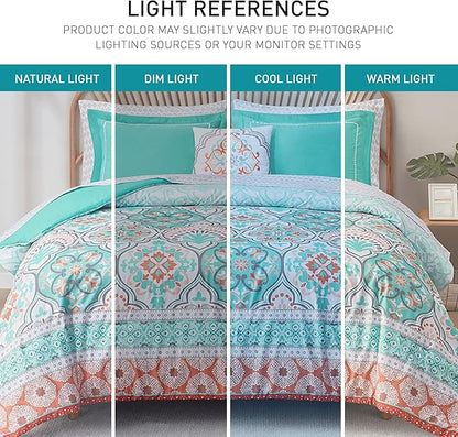 Degrees of Comfort Boho Bed in a Bag Queen Size, Lattice 8 Piece Complete Comforter Set with Sheet for Teenage Girl, Microfiber Teal Bedding Set with Side Pockets, Matching Decorative Pillow, Aqua