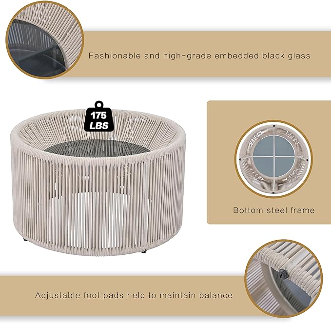 2-Piece Sunbed and Coffee Table, Patio Double Chaise Lounger Loveseat Daybed Outdoor Furniture Set for Backyard Poolside Lawn Balcony, Full, Ac-Beige