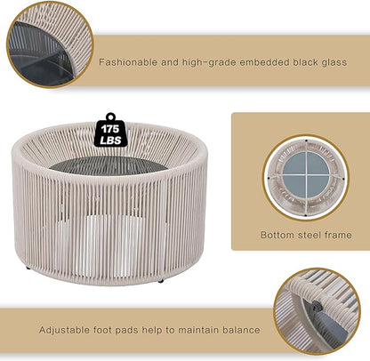 2-Piece Sunbed and Coffee Table, Patio Double Chaise Lounger Loveseat Daybed Outdoor Furniture Set for Backyard Poolside Lawn Balcony, Full, Ac-Beige