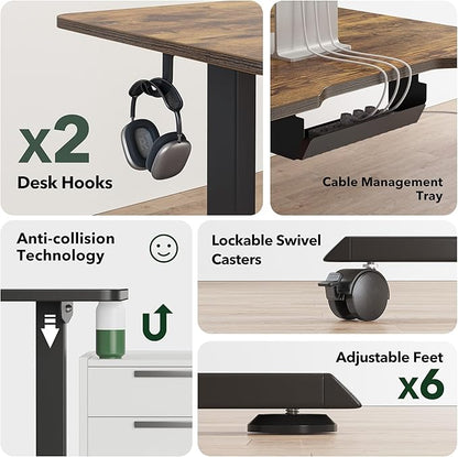 FEZIBO L Shaped Standing Desk Adjustable Height, 63 Inch Electric Stand up Corner Computer Desk, Sit Stand Home Office Desk with Splice Board, Rustic Brown Top/Black Frame